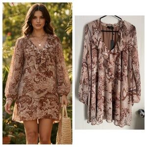 House of Harlow Small Flowy Floral Leaf Mini Dress NWT Boho Chic